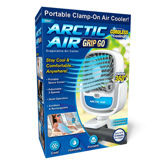 Arctic Air Grip Go Portable Evaporative Air Cooler, Rechargeable Cooling Fan, Clamp-on Space Cooler